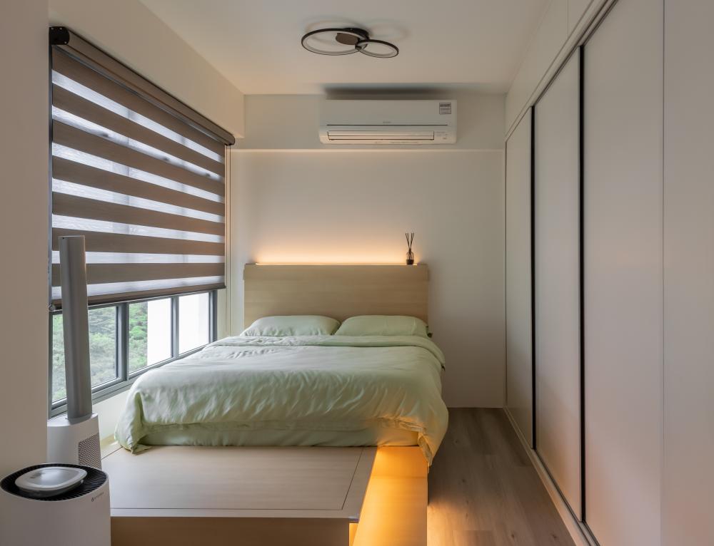 Scandinavian Bedroom with Platform Bed and Wardrobe