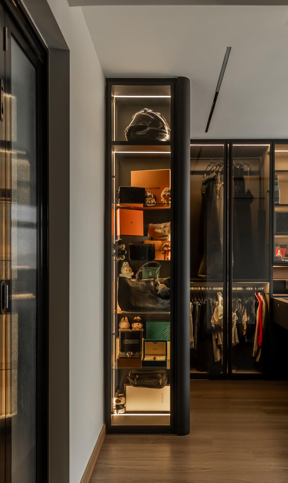 Minimalist Bedroom with Storage Cabinets and Display Cabinets