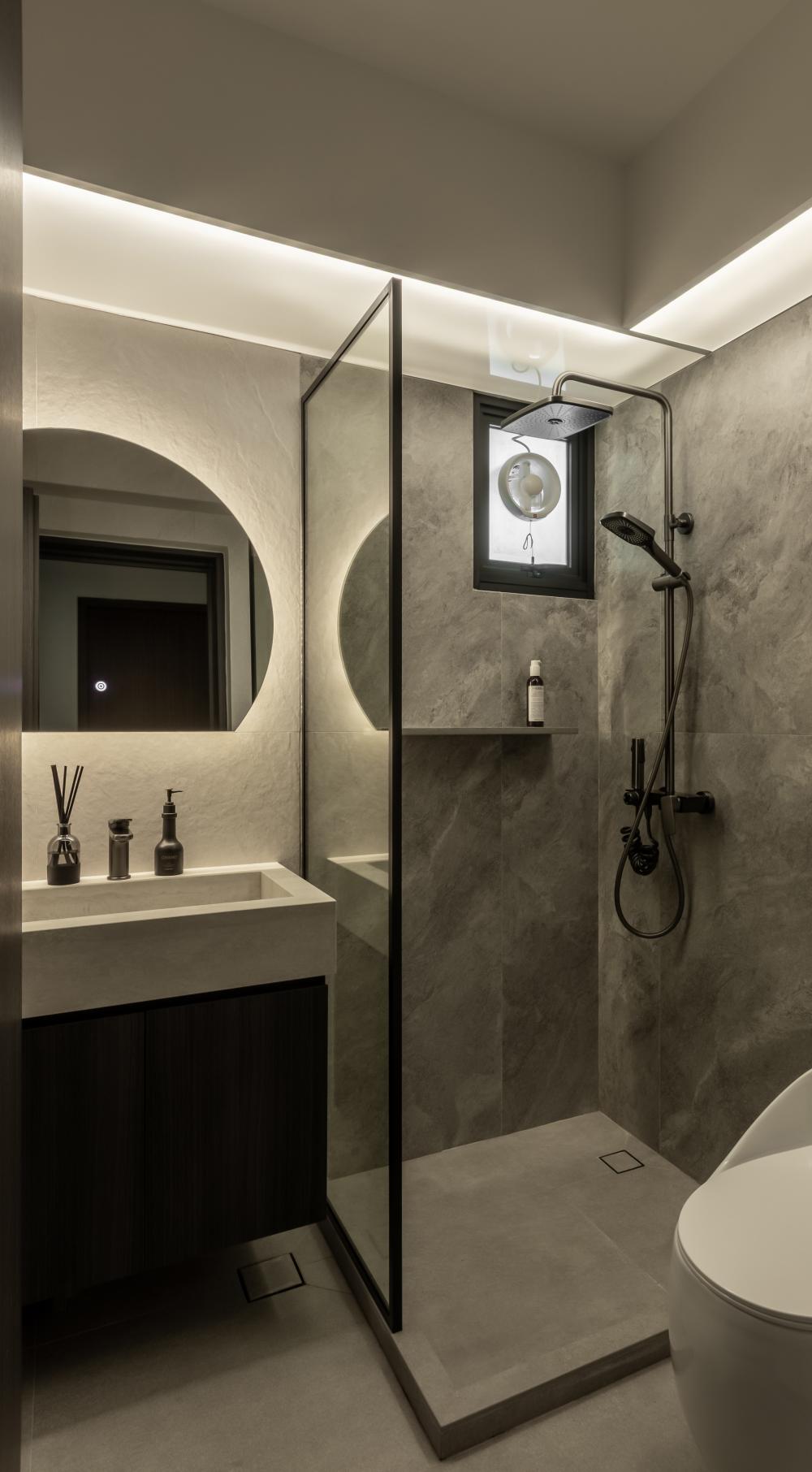 Minimalist Bathroom with Mirror and Shower Screen