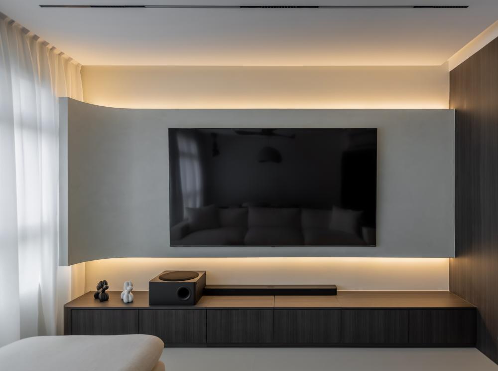 Minimalist Living Room with TV Console and Feature Wall