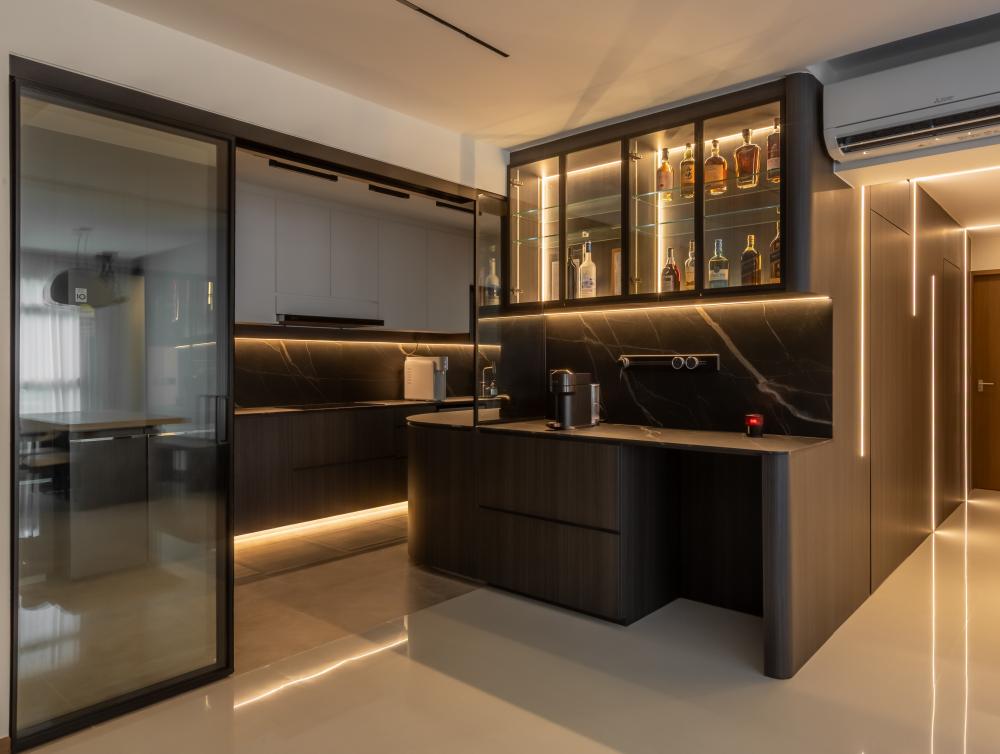 Minimalist Kitchen with Countertop and Kitchen Cabinets