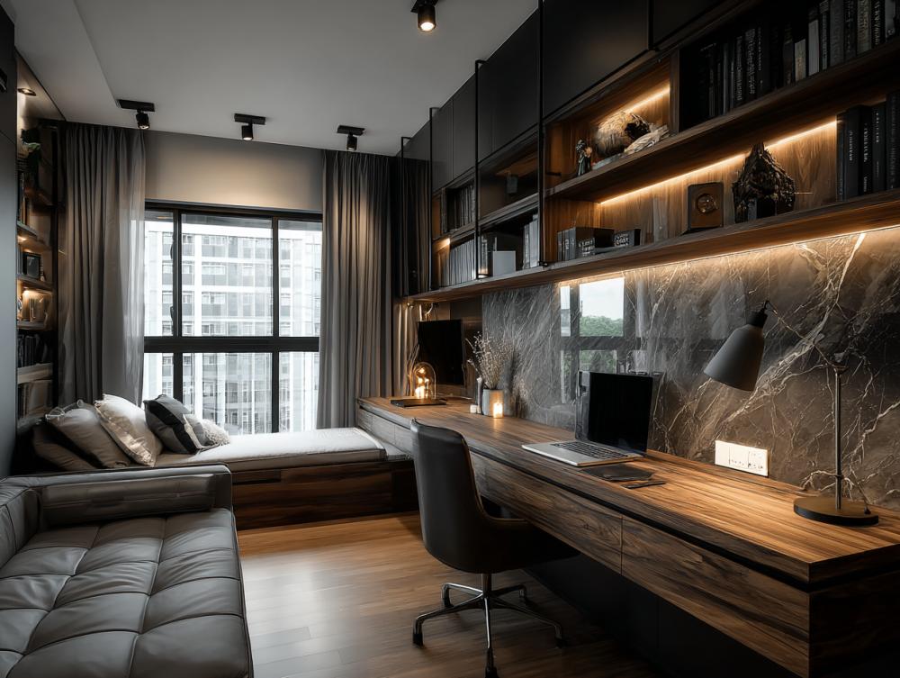 Contemporary Study with Bookshelf and Desk