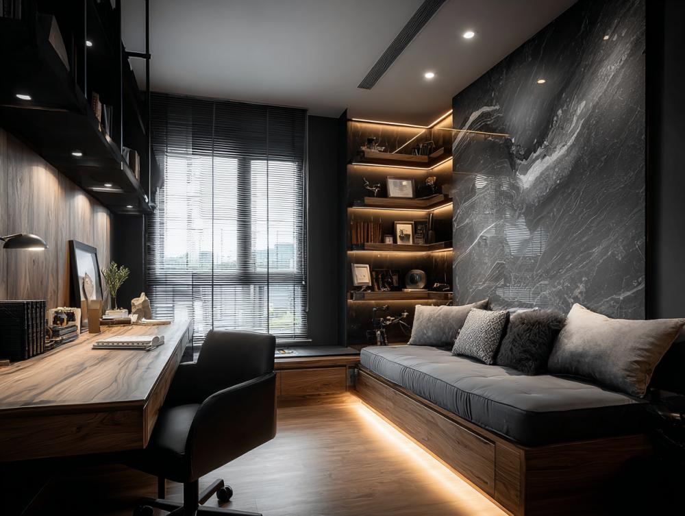 Contemporary Workstation with Bookshelf and Desk