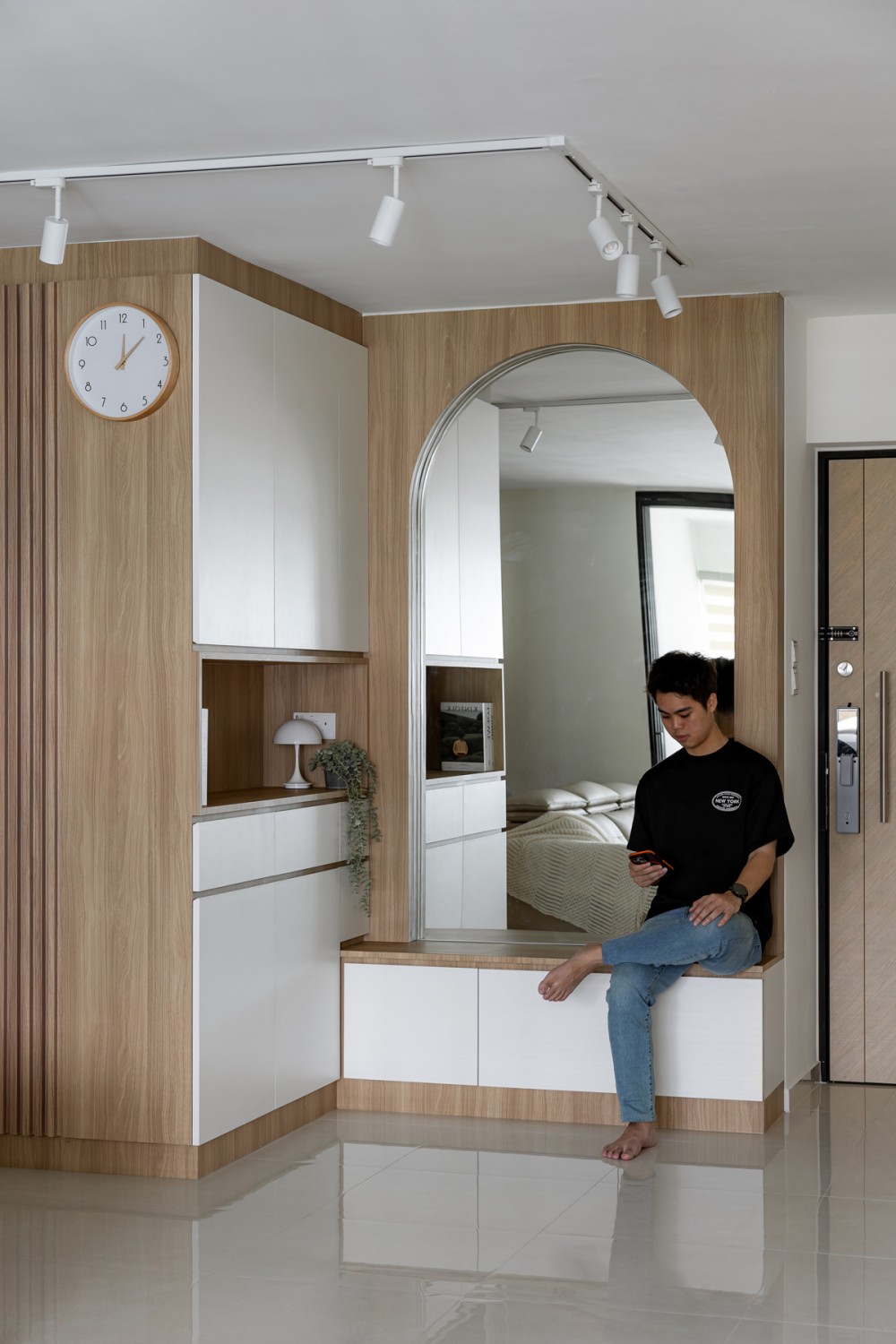 Modern Entryway with Settee and Mirror