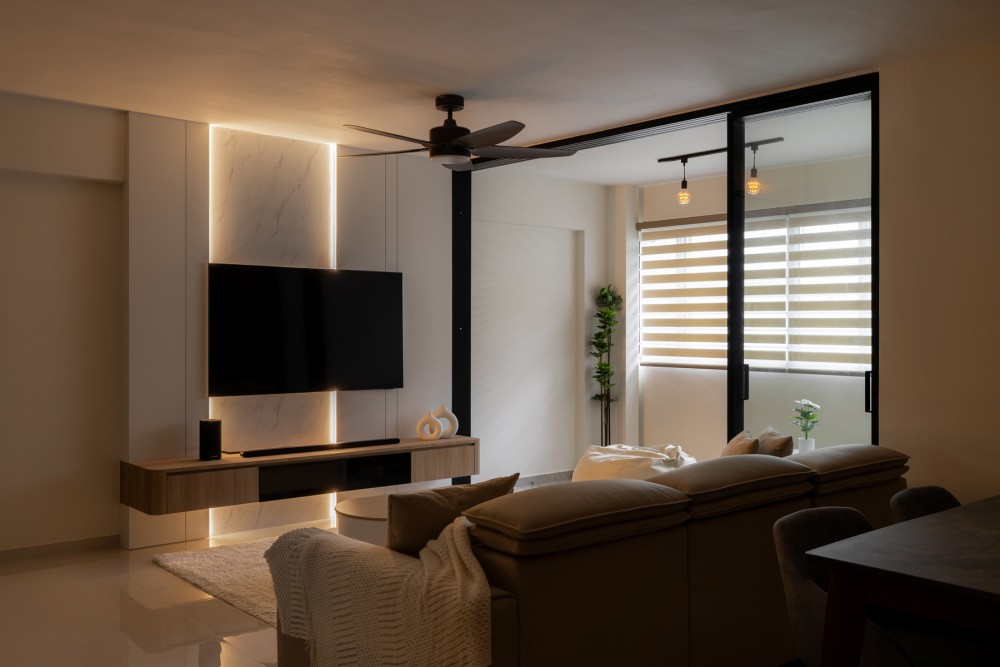 Modern Living Room with TV Console and Feature Wall