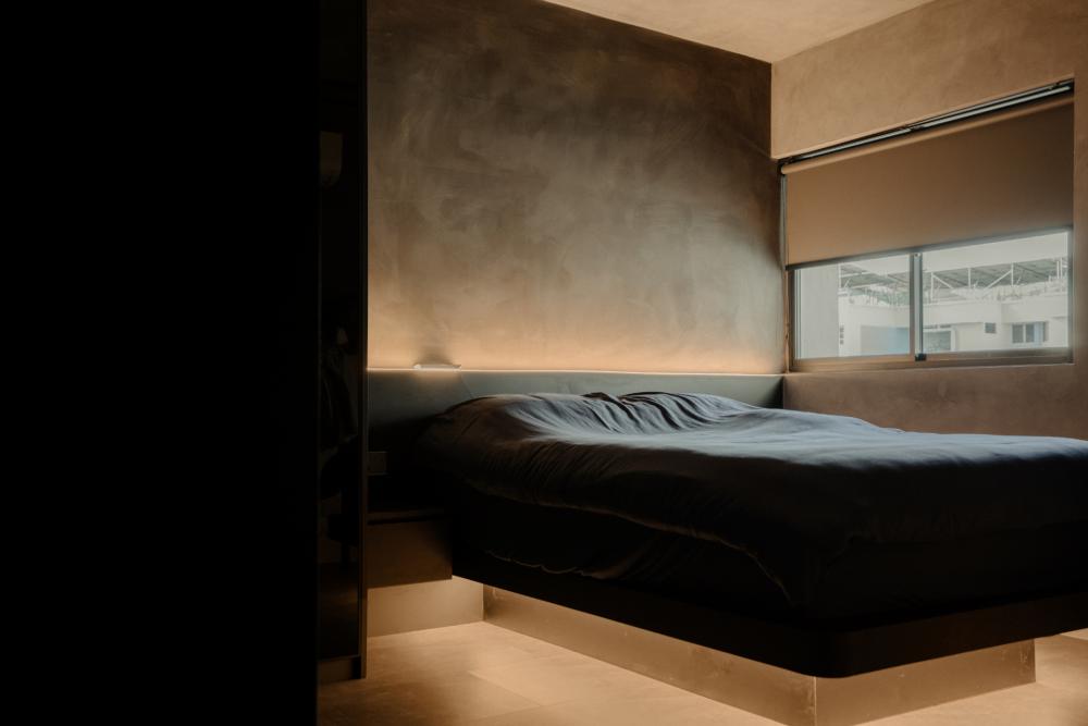 Industrial Bedroom with Homogeneous Tiles and Marble Floor