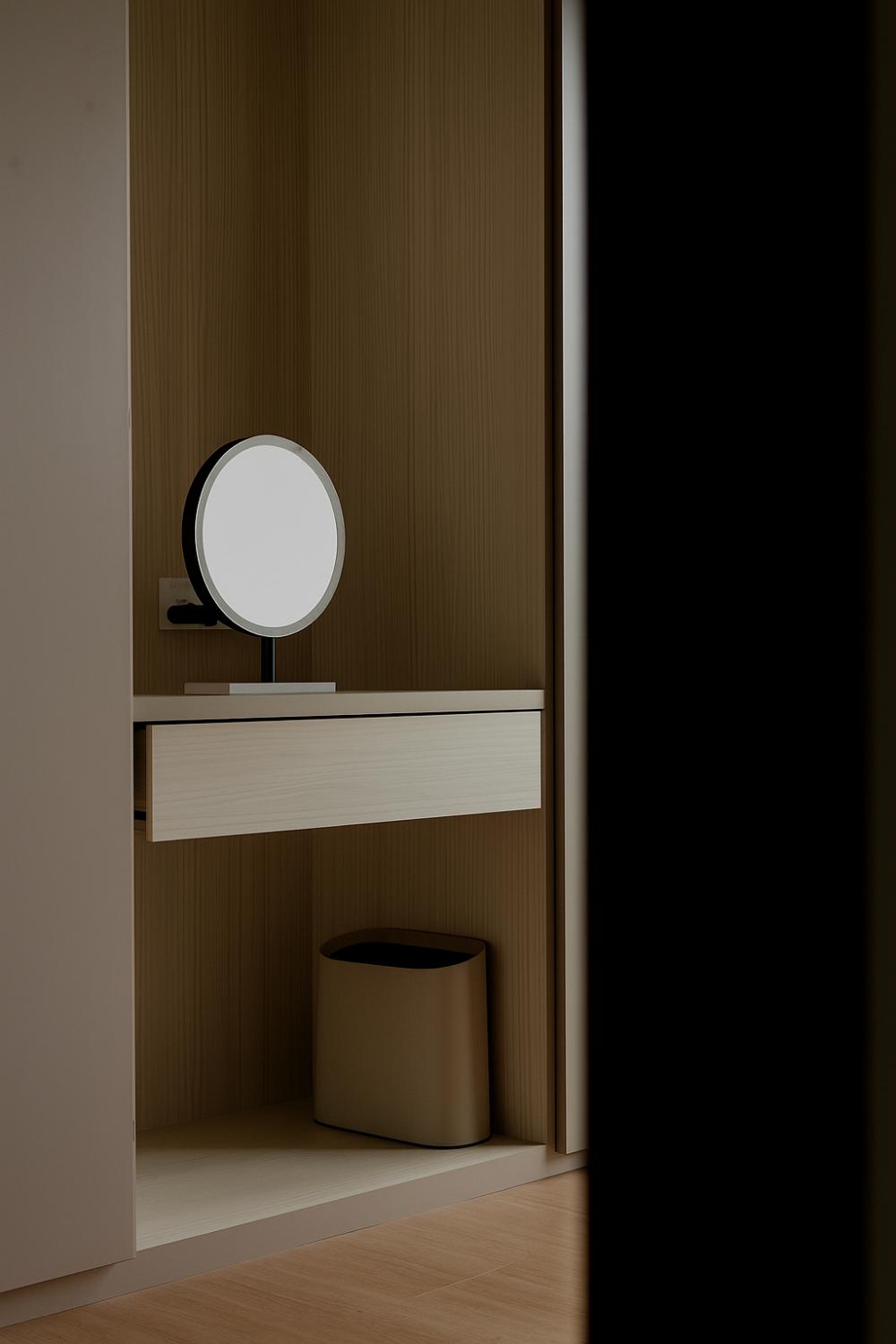 Scandinavian Bedroom with Bay Window and Wardrobe