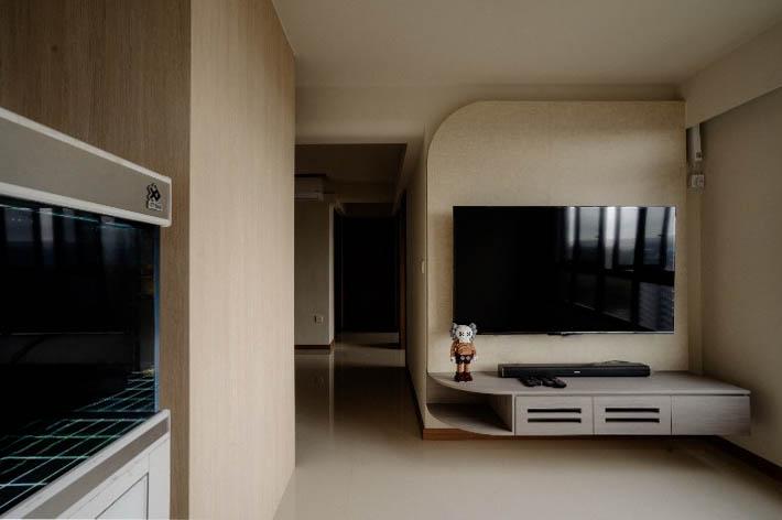 Scandinavian Living Room with TV Console and Feature Wall