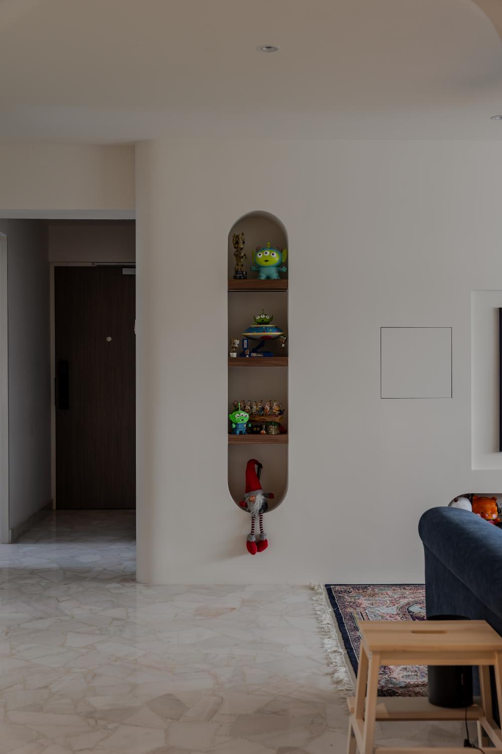Contemporary Entryway with Marble Floor and Display Cabinets