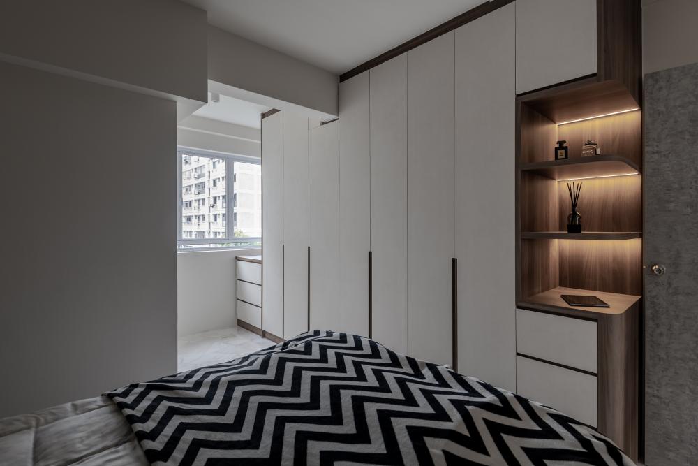 Contemporary Bedroom with Marble Floor and Wardrobe