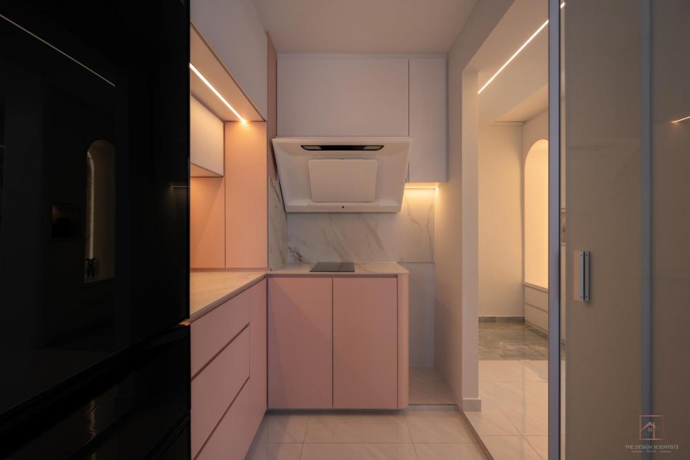 Contemporary Kitchen with Countertop and Homogeneous Tiles