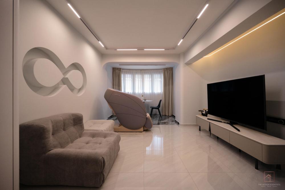 Contemporary Living Room with TV Console and Feature Wall
