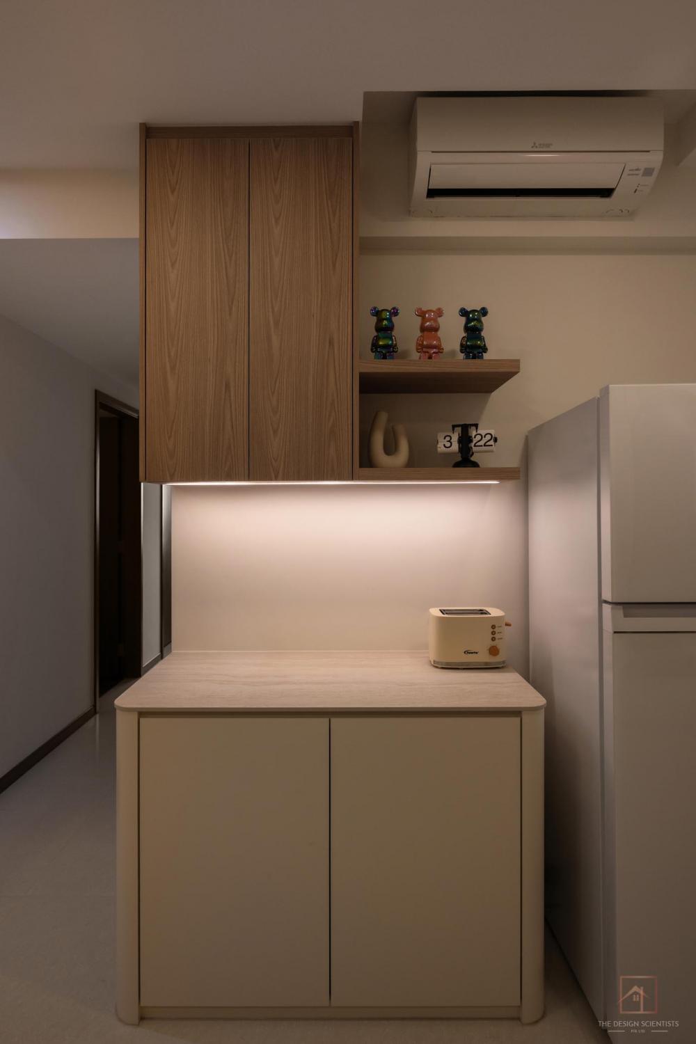 Scandinavian Living Room with Countertop and Cove Lighting