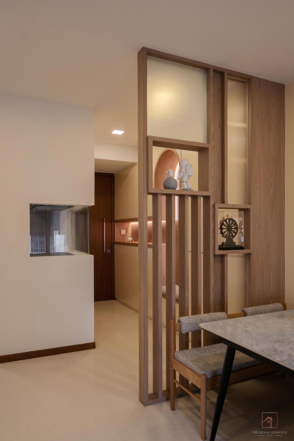 Scandinavian Dining Room with Drop Ceiling and Downlights