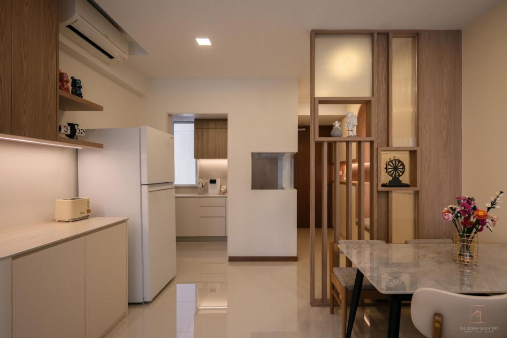 Scandinavian Dining Room with Drop Light and Downlights