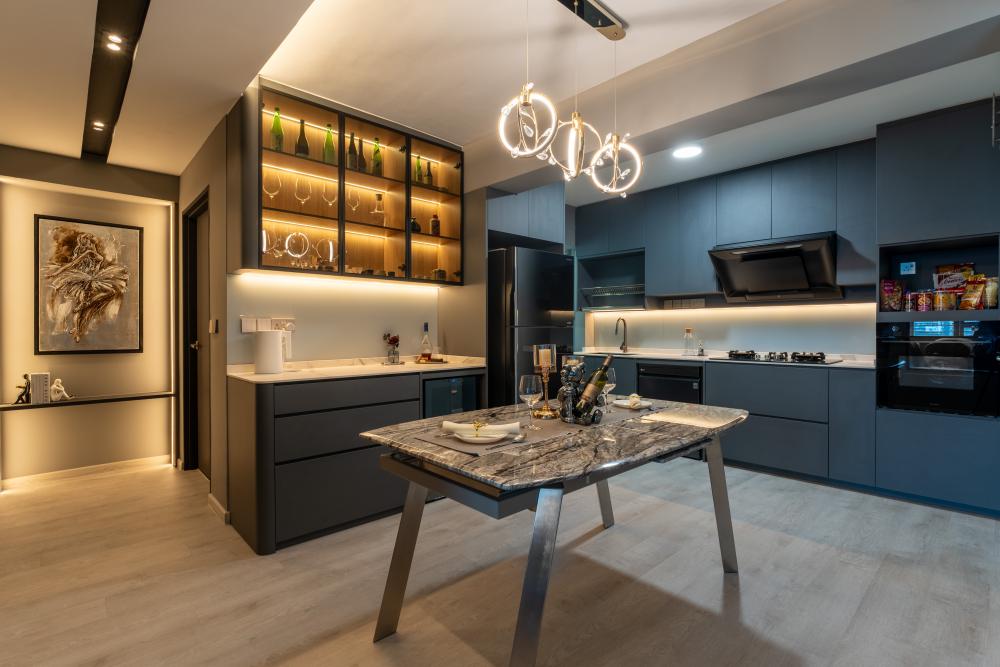 Modern Dining Room with Open Kitchen and Dining Table