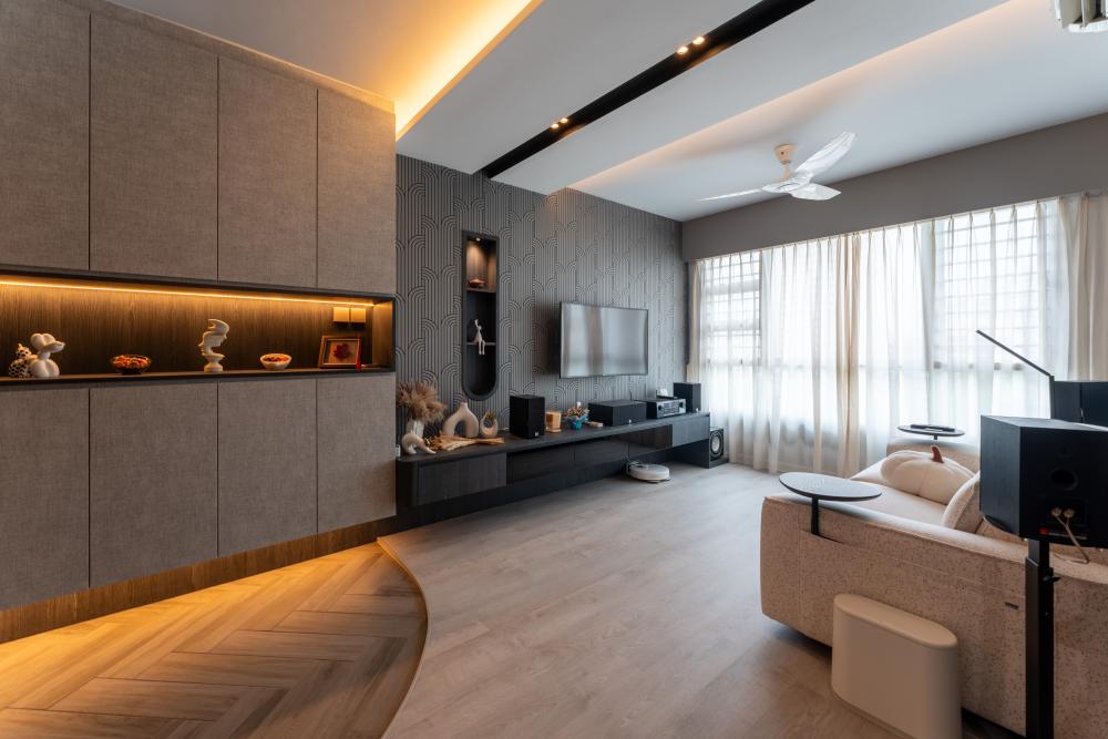 Modern Living Room with Vinyl Flooring and TV Console