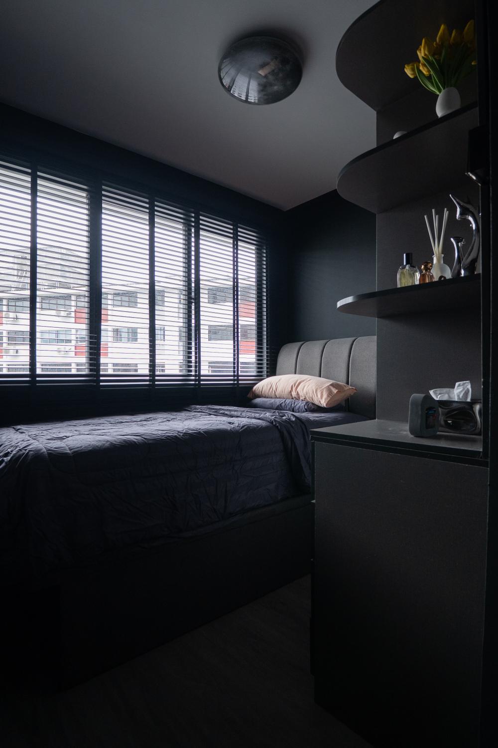 Modern Bedroom with Bookshelf and Wardrobe