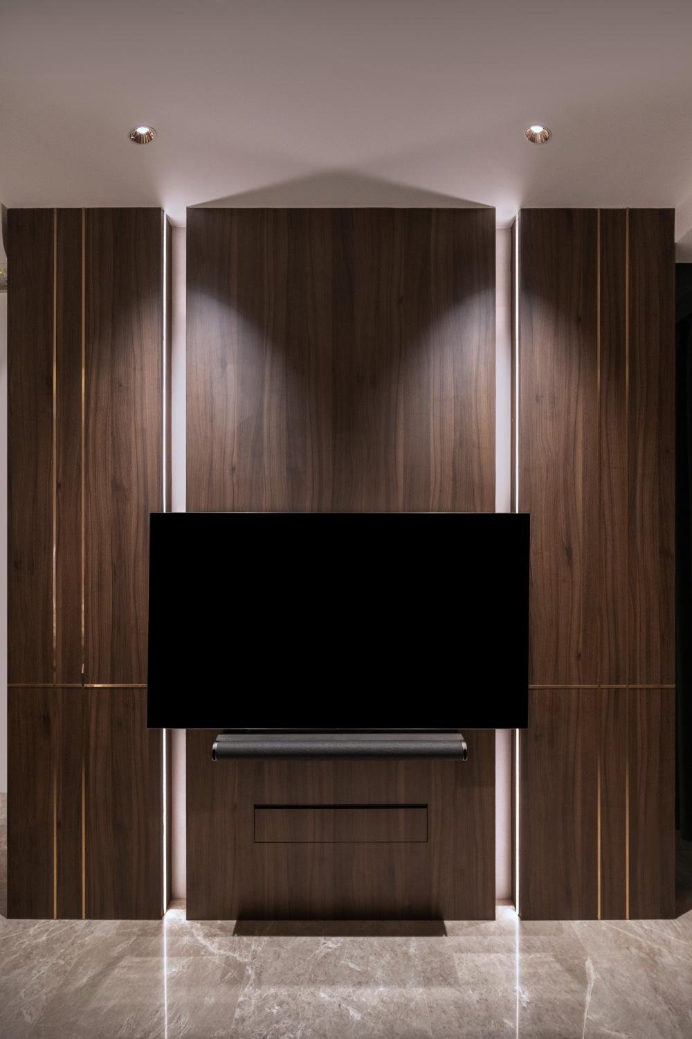 Contemporary Living Room with Marble Floor and TV Console