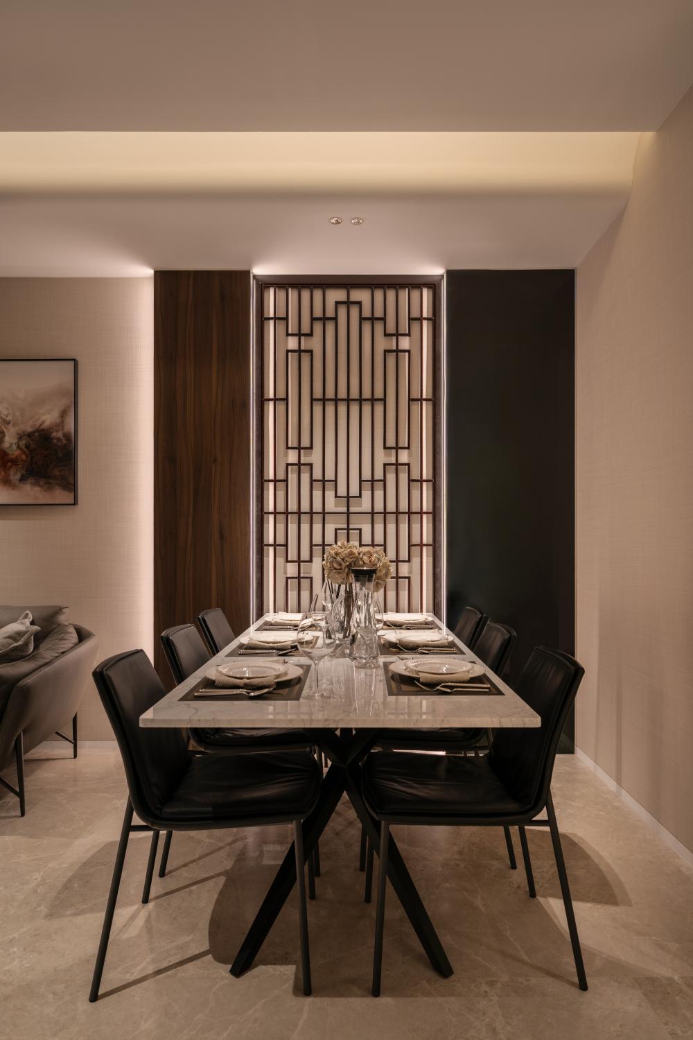 Contemporary Dining Room with Cove Lighting and Dining Table