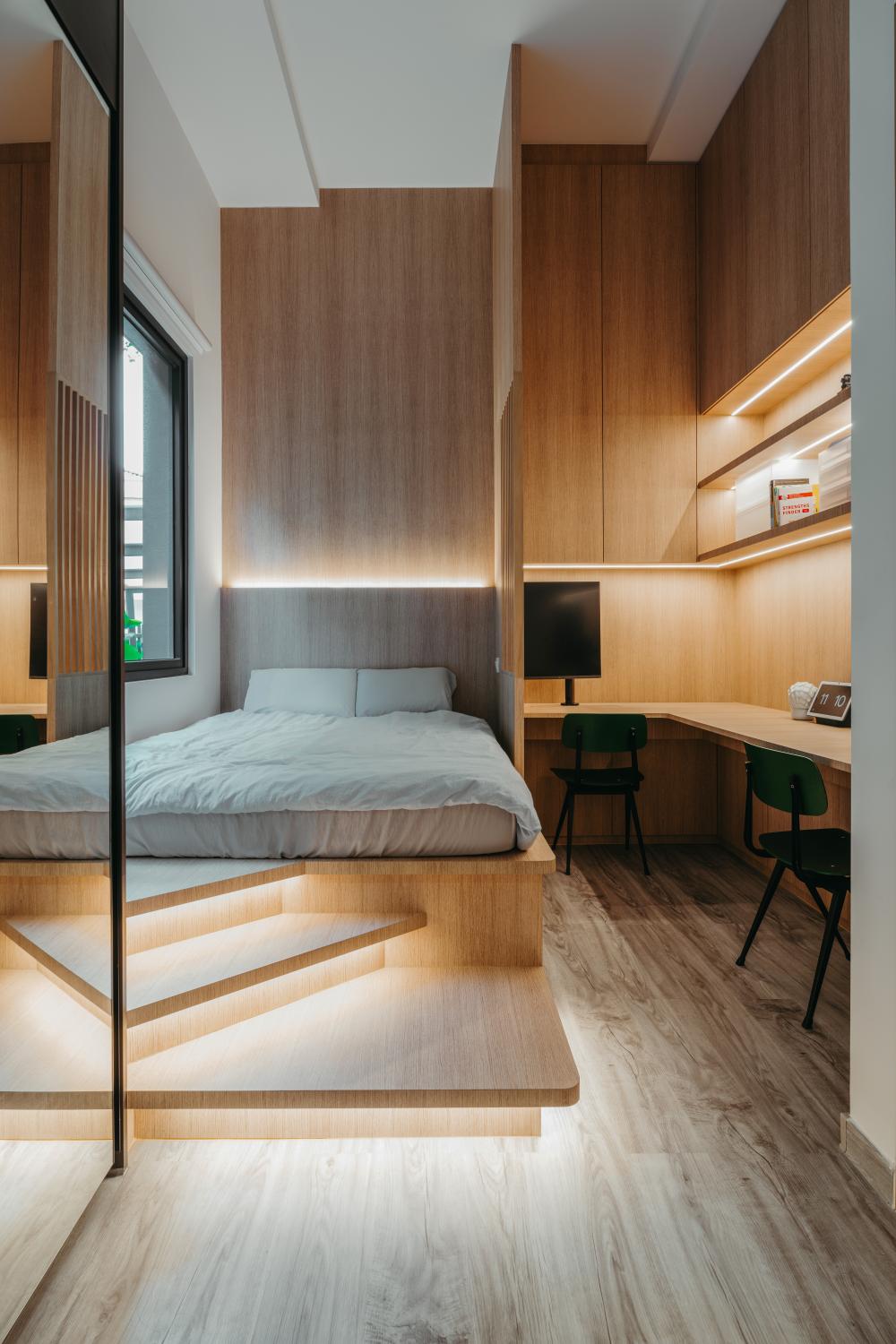 Scandinavian Bedroom with Platform Bed and Bed