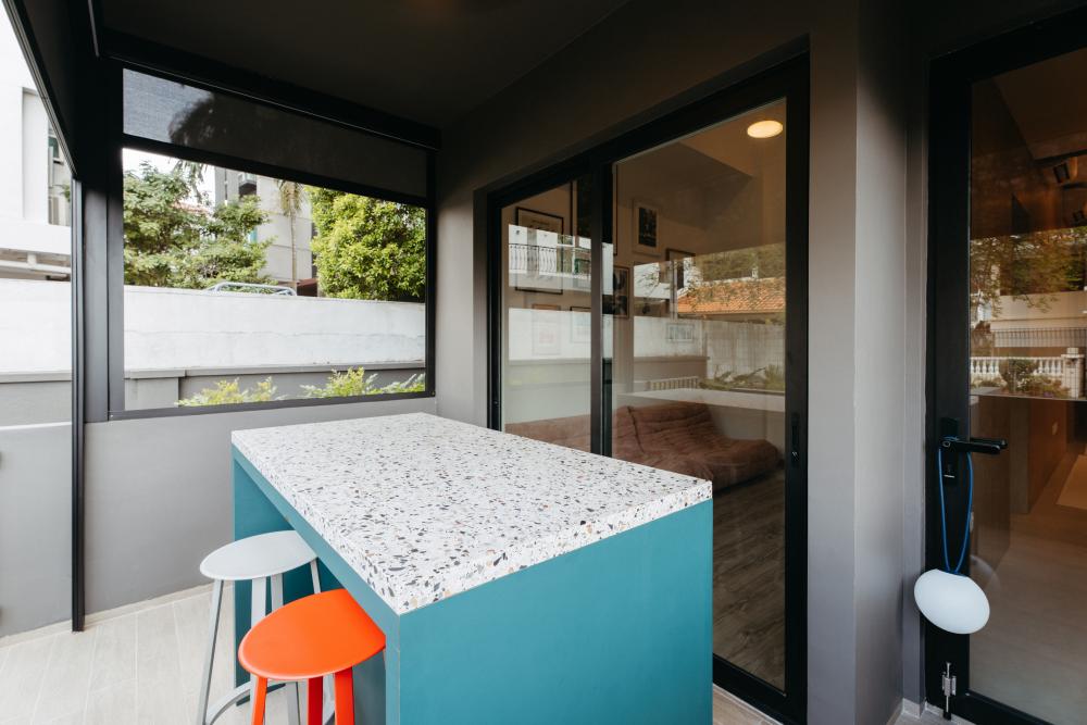 Scandinavian Balcony with Outdoor Table and Outdoor Chairs