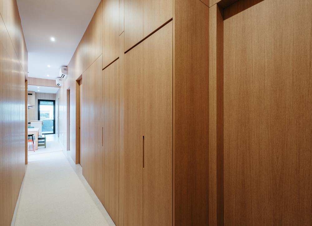 Scandinavian Hallway with Artwork and Paintings