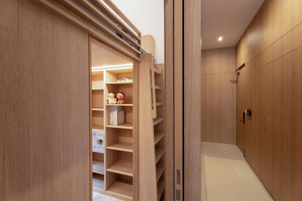 Scandinavian Bedroom with Bookshelf and Bed
