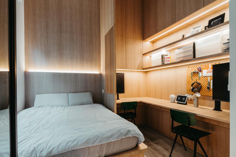 Scandinavian Bedroom with Platform Bed and Bed