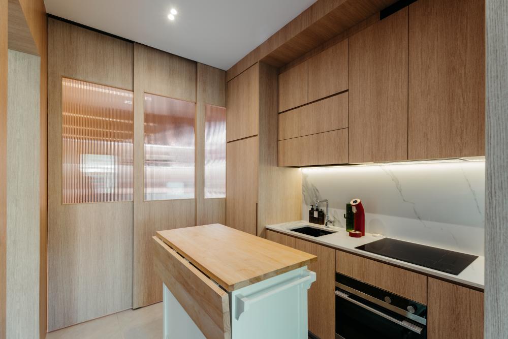 Scandinavian Kitchen with Countertop and Kitchen Backsplash