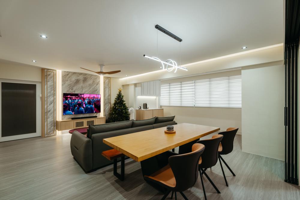 Contemporary Dining Room with Dining Table and Lighting