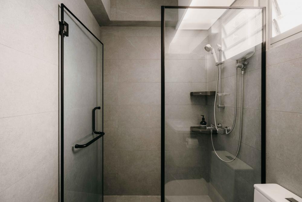 Minimalist Bathroom with Shower Screen and Showers