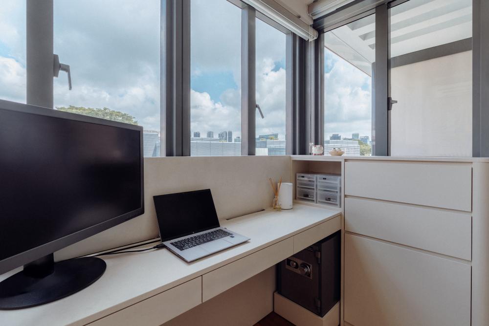 Modern Home Office with Desk and Small Storage