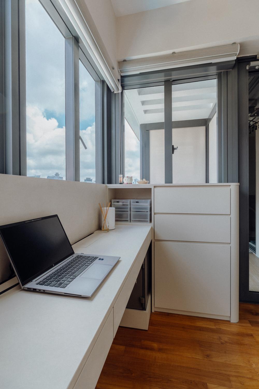 Modern Home Office with Desk and Small Storage