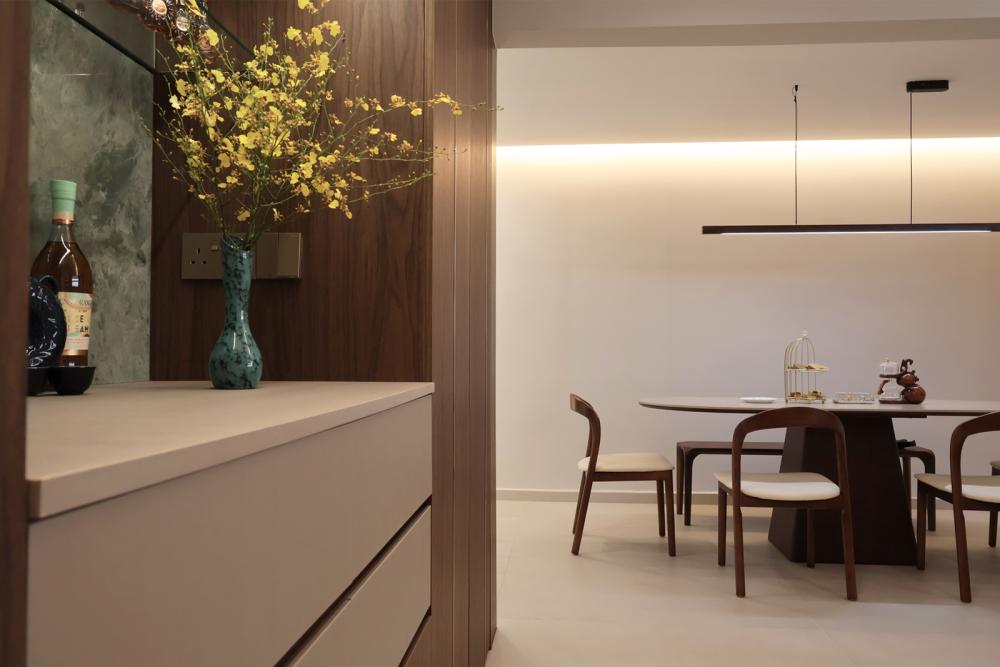 Contemporary Dining Room with Ceiling Light and Chandelier