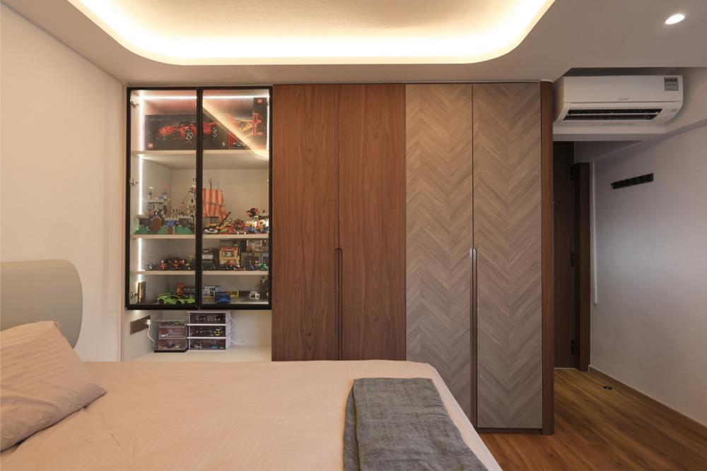 Contemporary Bedroom with Vinyl Flooring and Ceiling Light