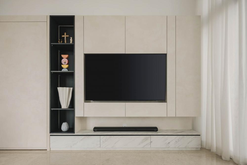 Contemporary Living Room with Marble Floor and TV Console