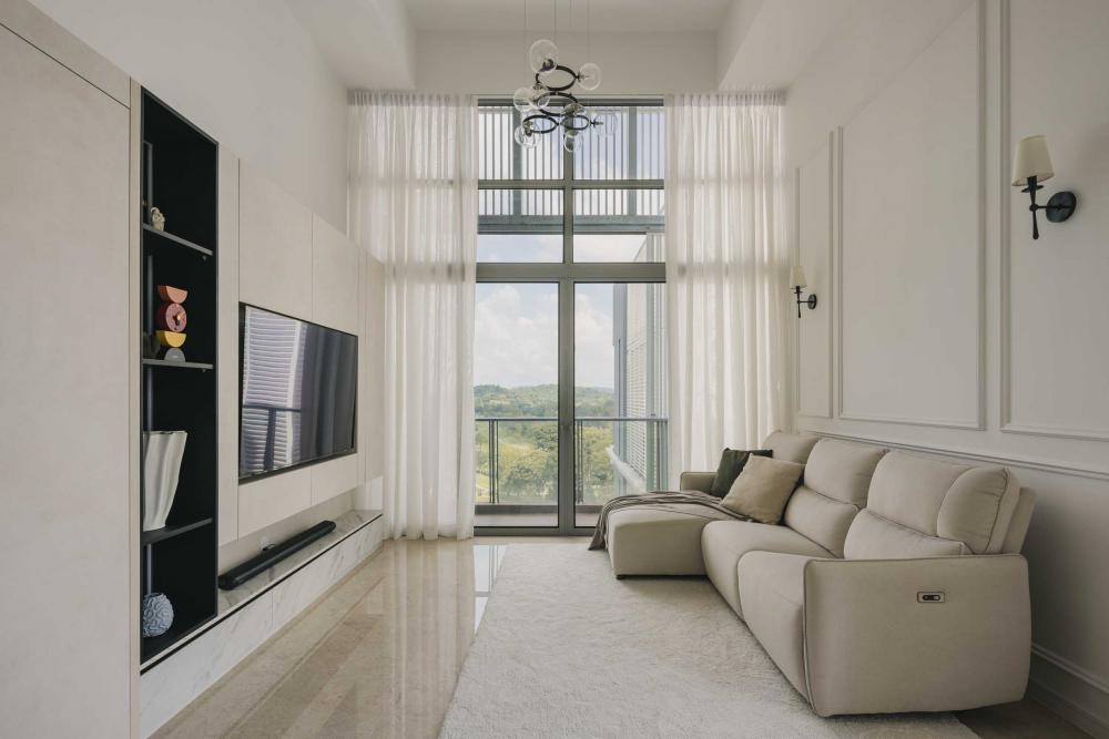 Contemporary Living Room with TV Console and Feature Wall