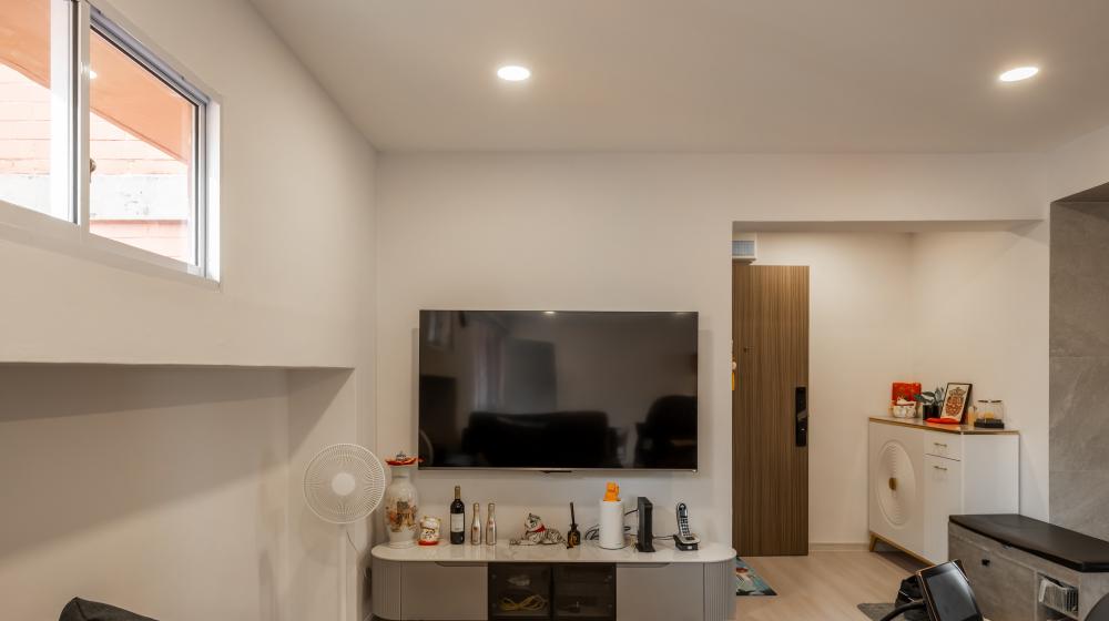 Contemporary Living Room with Vinyl Flooring and TV Console
