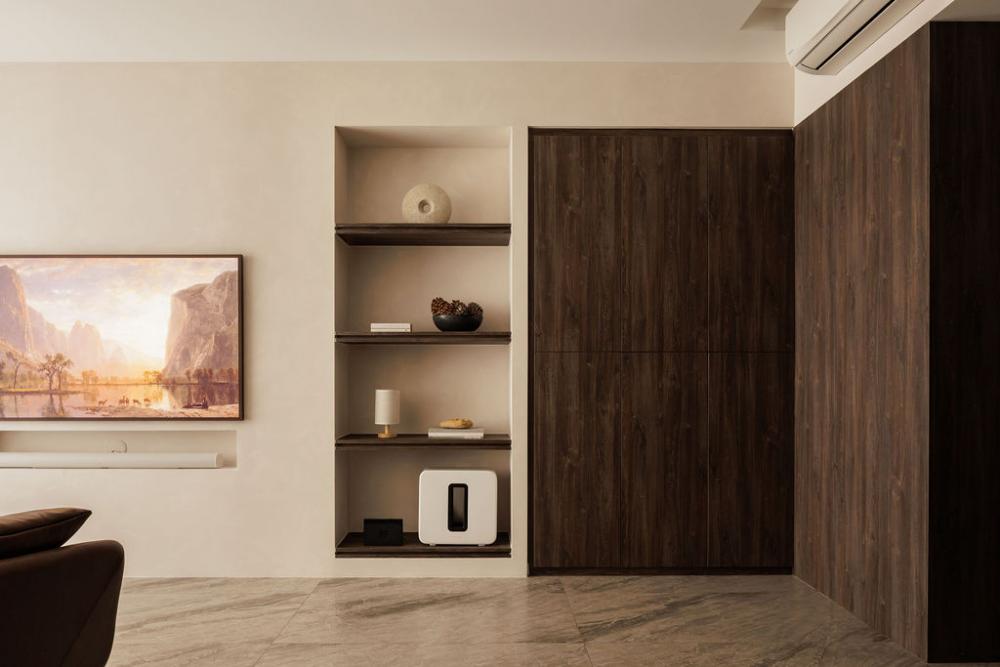Minimalist Living Room with Bookshelf and TV Console