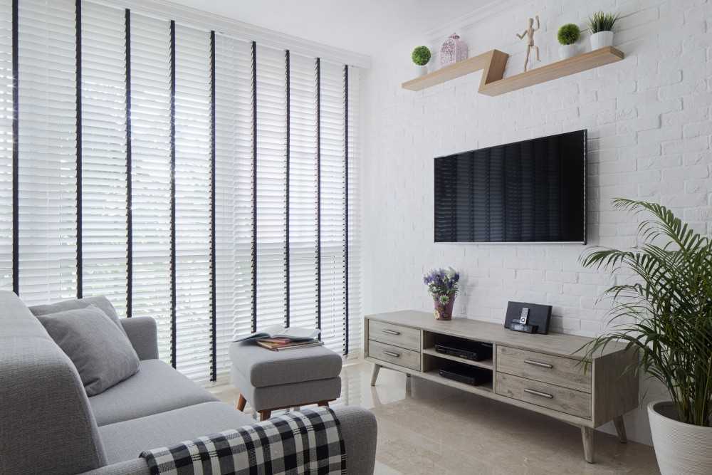 Minimalist Living Room with TV Console and Feature Wall