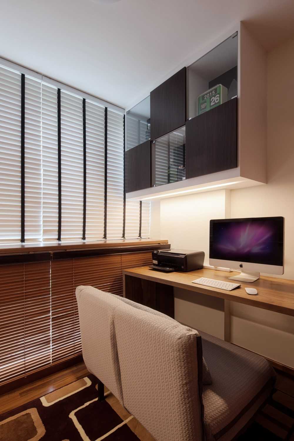 Minimalist Study with Desk and Storage Cabinets