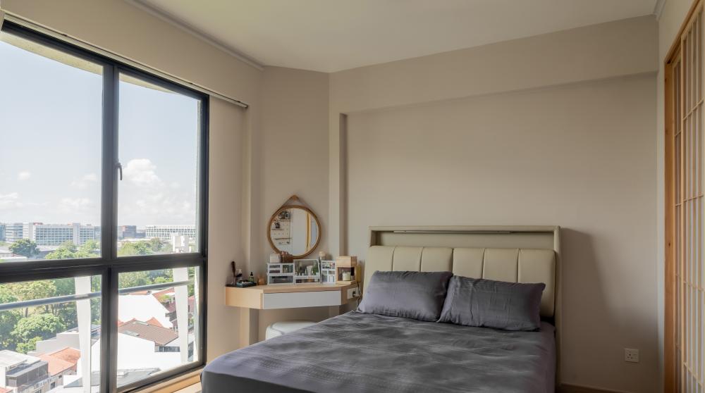 Scandinavian Bedroom with Vinyl Flooring and Bedside Table