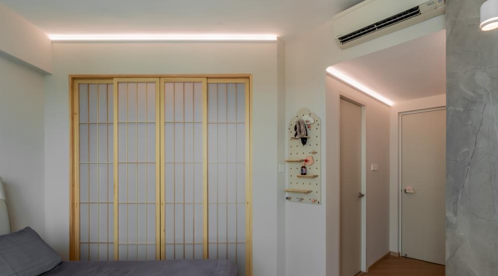 Scandinavian Bedroom with Vinyl Flooring and Wardrobe