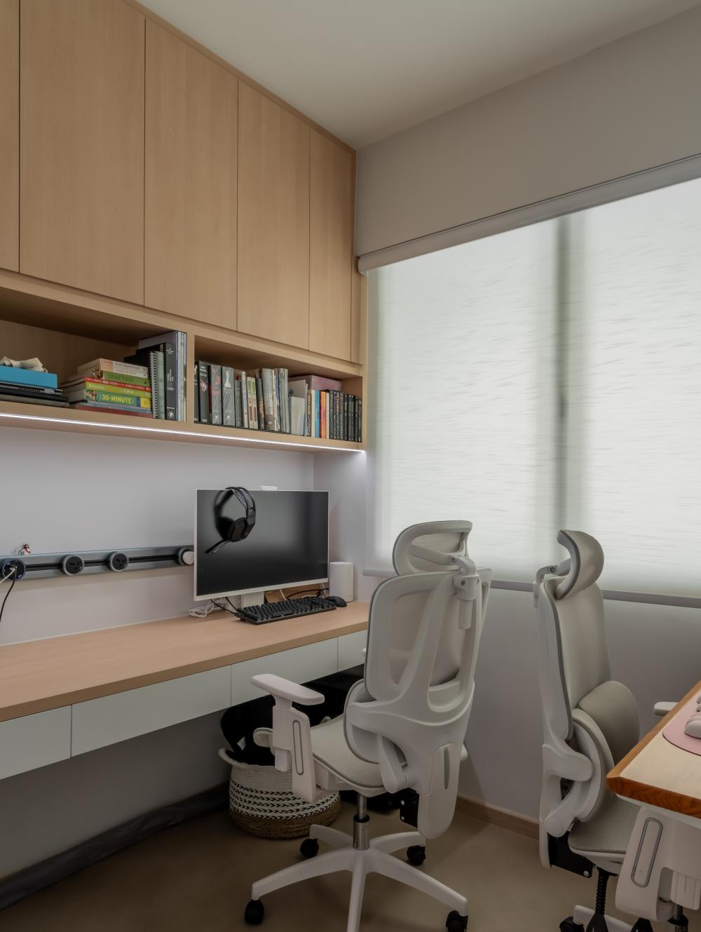 Scandinavian Bedroom with Bookshelf and Vinyl Flooring