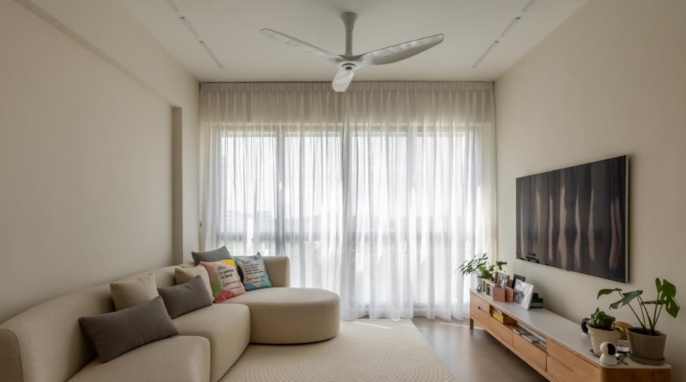 Scandinavian Living Room with Vinyl Flooring and TV Console