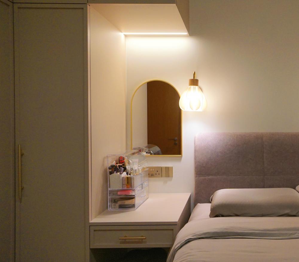 Scandinavian Bedroom with Wardrobe and Bedside Table