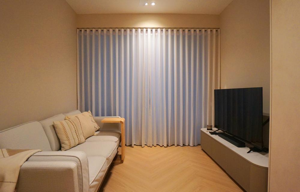 Scandinavian Living Room with Vinyl Flooring and TV Console