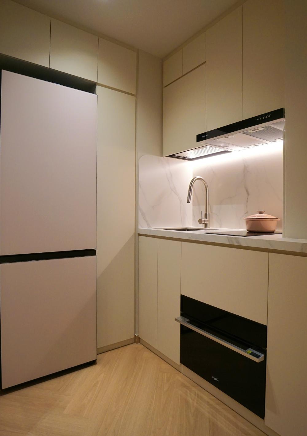 Scandinavian Kitchen with Countertop and Vinyl Flooring