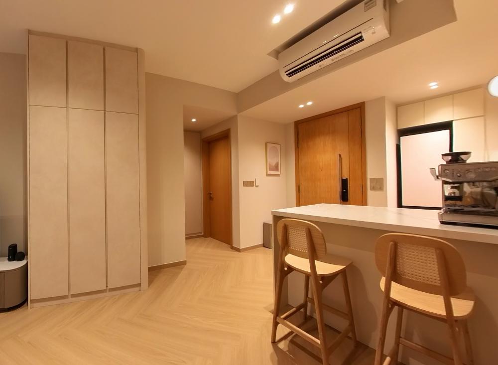Scandinavian Kitchen with Countertop and Vinyl Flooring